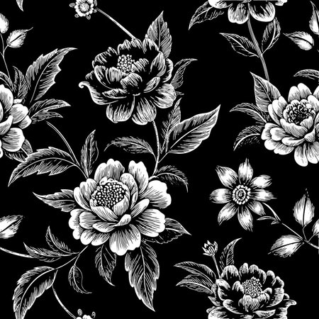 Blue Floral Symphony: A Seamless Pattern of Vibrant Flowersのイラスト素材