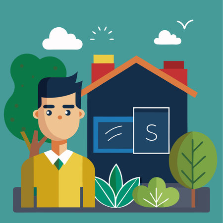 Quaint Cottage House with Blackboard Gardening on Charming Facadeのイラスト素材