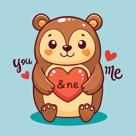 Adorable Bear with Heart-shaped Balloon and Heartfelt Handwritten Messageのイラスト素材