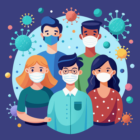 **United Against a Global Pandemic: Group Portrait in Protective Gear**のイラスト素材