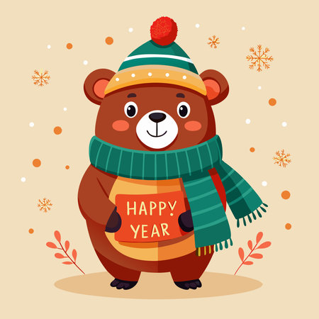 Adorable Cartoon Bear Wearing a Cozy Winter Hatのイラスト素材