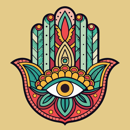 Hand Drawn Hamsa Symbol, Hand of Fatima with Intricate Mandala Designのイラスト素材