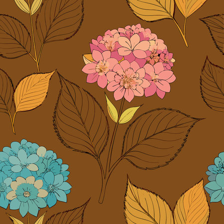 Flower Garden Seamless Pattern with Hydrangeas and Flowersのイラスト素材