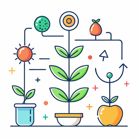 Infographic Icons Charting the Life Cycle of Plant Growth Stages in Line Artのイラスト素材