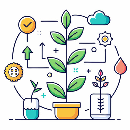 Illustrative Line Art Icons Depicting Plant Growth Stagesのイラスト素材