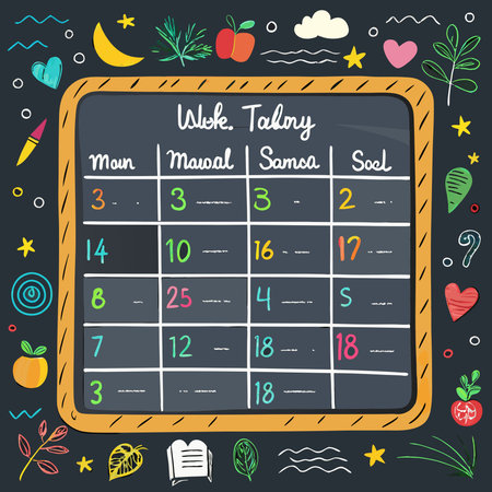 School Timetable Template Adorned with Chalk Handwriting on Blackboardのイラスト素材