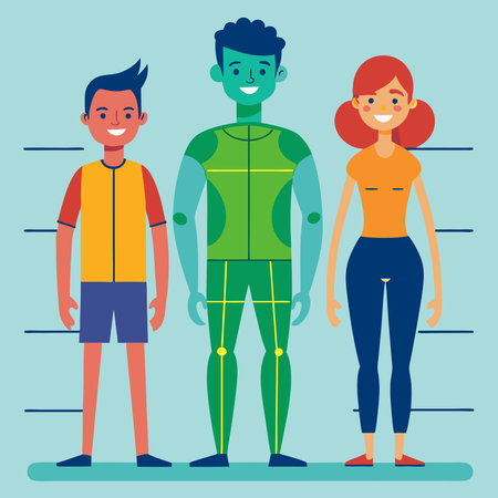 Contoured Silhouettes of Man, Woman, and Boy in a Dynamic Poseのイラスト素材