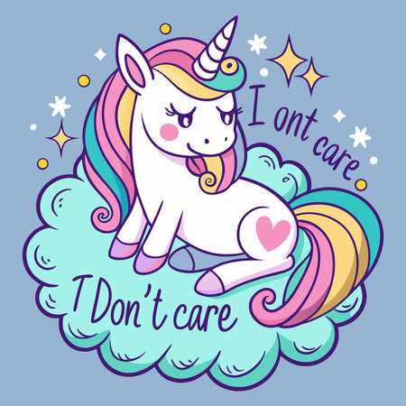 Enchanting Cartoon Unicorn with Handwritten Letteringのイラスト素材