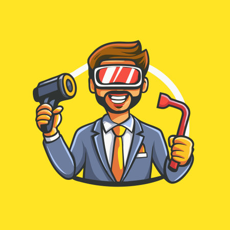 Businessman Experiencing Virtual Reality for Professional Growthのイラスト素材