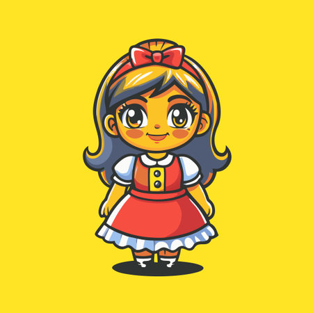 Cheerful Cartoon Girl in Pink Dress on Pristine White Backgroundのイラスト素材