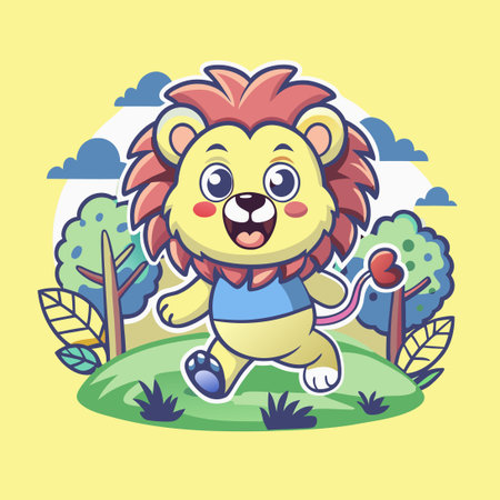 Watch a Cute Baby Lion Happily Run and Play in a Serene Parkのイラスト素材