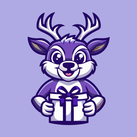 Adorable Deer Character Mascot Presenting a Gift with a Warm Smile and Joyous Expressionのイラスト素材