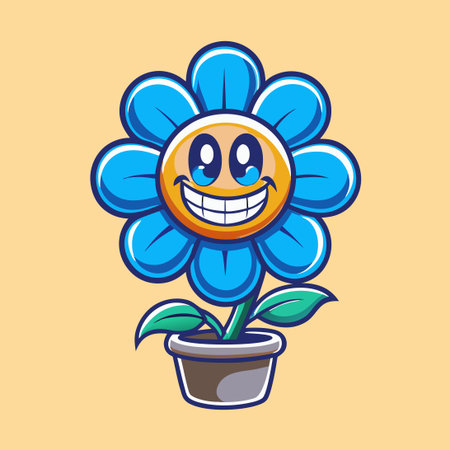 Cute and Cheerful Cartoon Image of a Smiling Yellow Flower with Two Petalsのイラスト素材