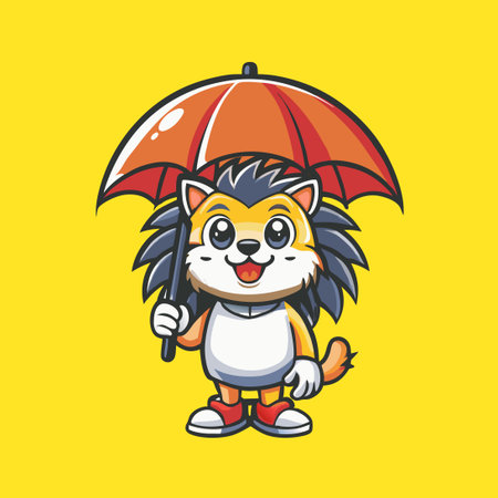 Adorable Hedgehog Sheltering Under a Colorful Umbrellaのイラスト素材