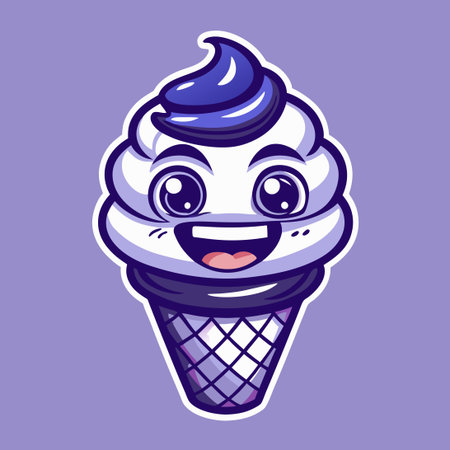Animated Delight: A Jubilant Cartoon Ice Cream Cone with a Beaming Grinのイラスト素材