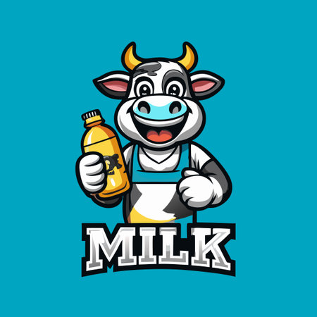 Adorable Cow Joyfully Holding a Fresh Bottle of Milkのイラスト素材