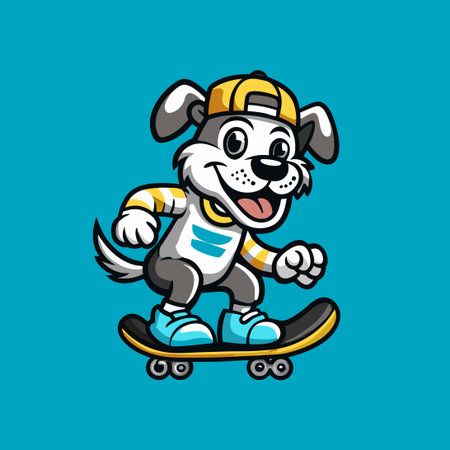 Skateboarding Dog Mascot Vector Character: Playful Canine on Wheelsのイラスト素材