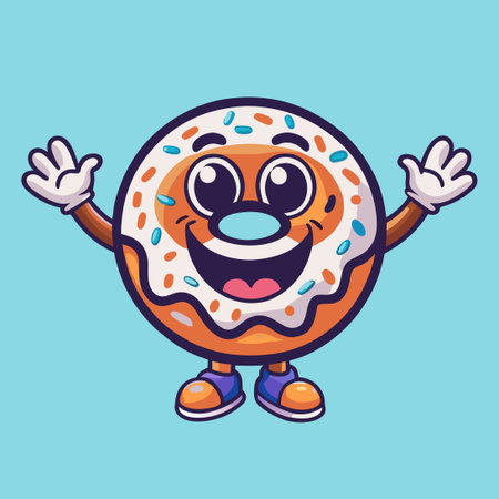 Animated Donut Character with Outstretched Arms and a Cheesy Smileのイラスト素材