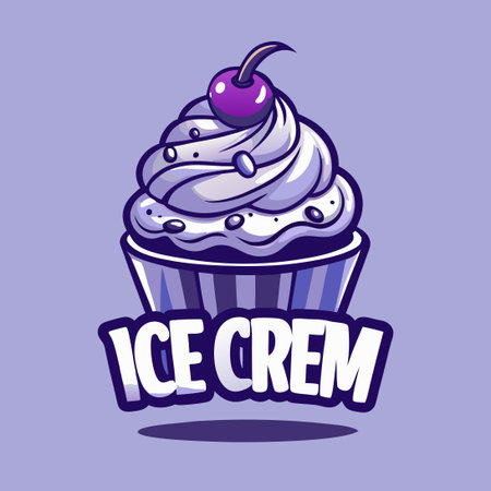 Hand-Drawn Cupcake Topped with "Ice Cream" Textのイラスト素材