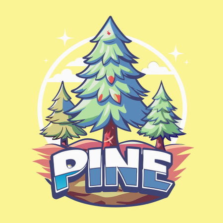Pine Tree Artwork with Bold Lettering "Pine"のイラスト素材