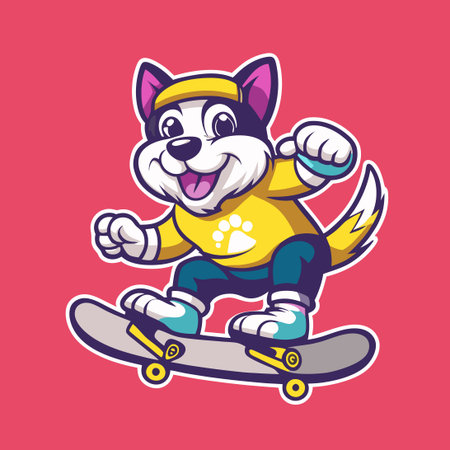 Playful Pup: A Dog's Adventure on a Skateboardのイラスト素材