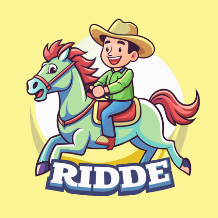 Man Riding Horse Mascot Logo Character for Sports or Businessのイラスト素材