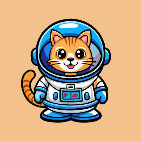 Cartoon Character: Adorable Astronaut Cat Mascot with Spacesuit and Helmetのイラスト素材