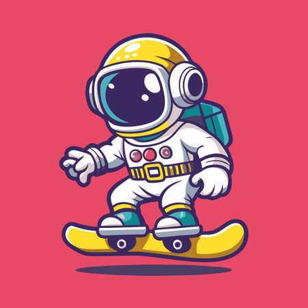 Astronaut Skater Mascot Logo Character Riding a Shopping Cartのイラスト素材