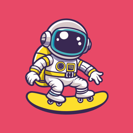 Astronaut Skater Mascot Vector Character Riding a Shopping Cartのイラスト素材