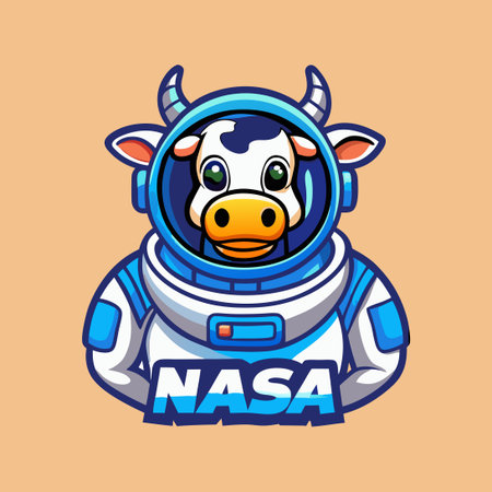 Astronaut Cow Vector Character Cartoon Mascot Logo in Space Suitのイラスト素材
