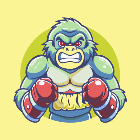Mighty Boxer Gorilla Mascot Character with Striking Vector Designのイラスト素材