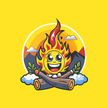 Vector Mascot of a Campfire with a Sunset in the Backgroundのイラスト素材
