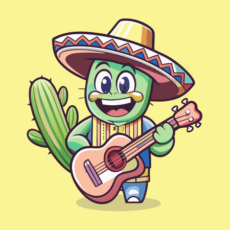 Majestic Cactus Guitar Mascot Embodies Musical Natureのイラスト素材