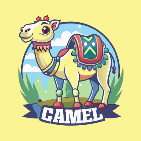 Funny Cartoon Camel in a Desert Landscapeのイラスト素材
