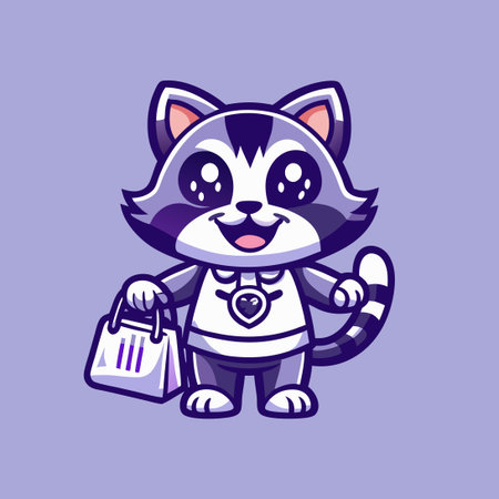 Cute Cartoon Cat Carrying Shopping Bag Mascot Characterのイラスト素材