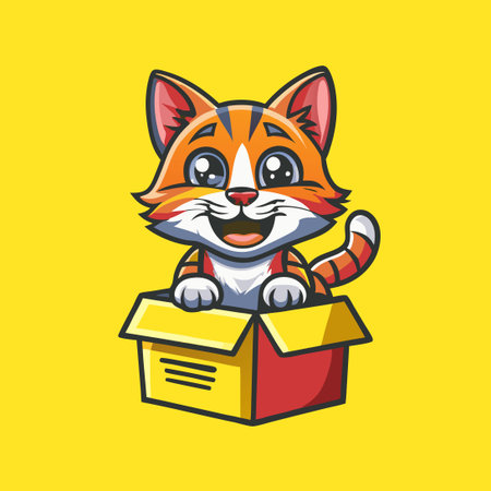 Playful Cartoon Cat Mascot Character in a Boxのイラスト素材