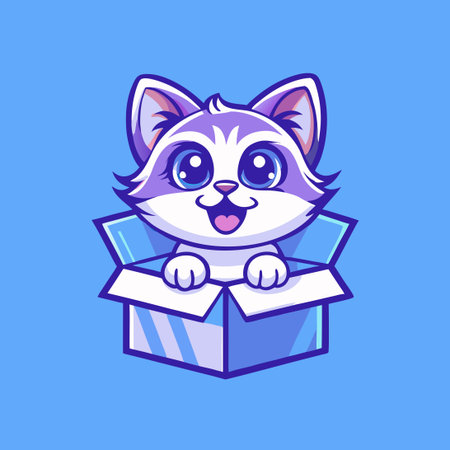 Vector Logo of a Cartoon Cat Box Mascot Characterのイラスト素材