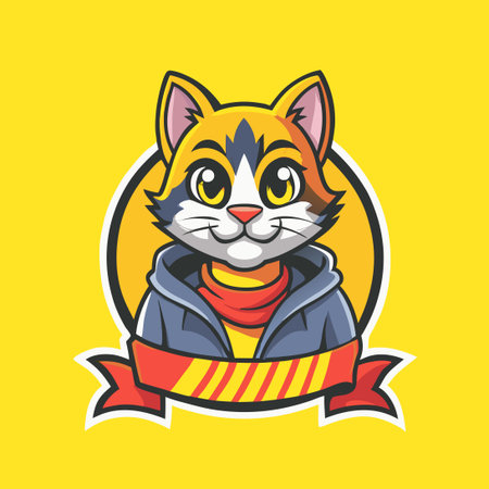 Cartoon Cat Logo Design: Playful and Eye-Catching Mascot for Business or Marketingのイラスト素材