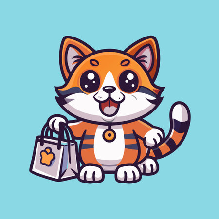 Cartoon Cat Mascot Carrying Shopping Bag Vector Character Illustrationのイラスト素材