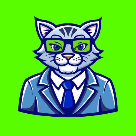 Feline Business Professional: Cat Wearing Glasses and Suit as Mascot Logo Vectorのイラスト素材