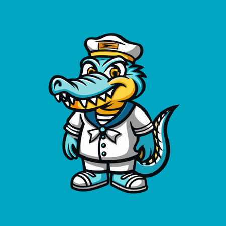 Charming Crocodile Sailor Character Illustration with Vibrant Colorsのイラスト素材