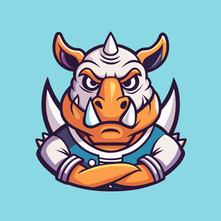 Chilly Blue Rhinoceros Mascot Vector Illustration with a Letter "C"のイラスト素材