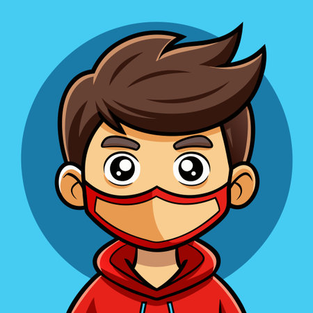 Cute Boy Wearing Cartoonish Mask in a Vehicle, Vector Logo Designのイラスト素材