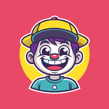 Cheerful Boy Mascot Cartoon Logo Character with a Cheeky Smileのイラスト素材