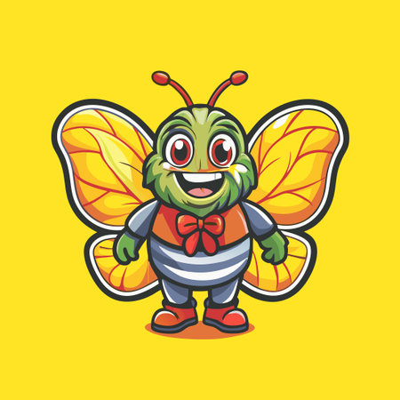 Cabbage Moth Mascot Character Vector Illustration on White Backgroundのイラスト素材
