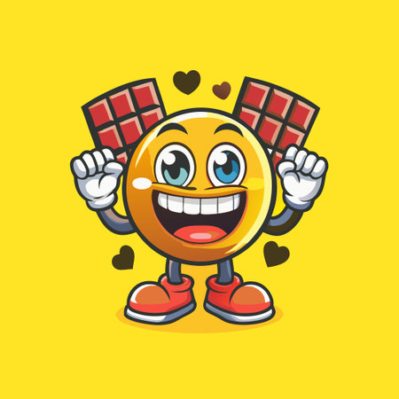 Cute Chocolate Emoji Mascot Character with Heart Eyesのイラスト素材
