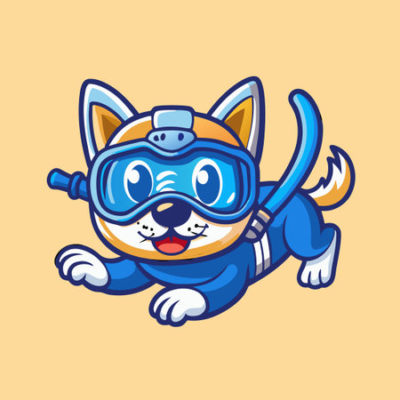 Cartoon Vector Illustration of a Cute Diving Dog Characterのイラスト素材