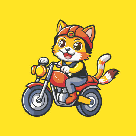 Mascot Design of an Adorable Cat Riding a Motorcycle with a Winning Smileのイラスト素材