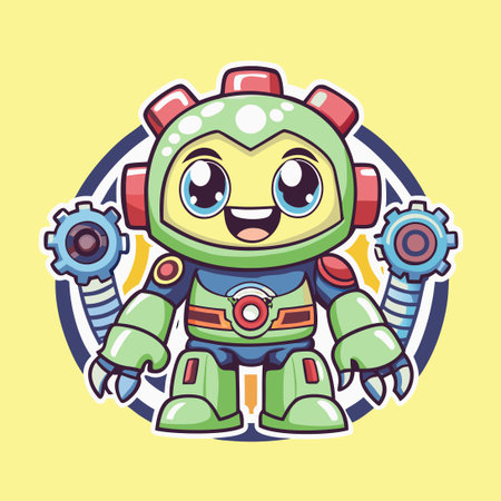 Adorable Mechanical Mascot Vector Logo with Cartoonish Expressionsのイラスト素材