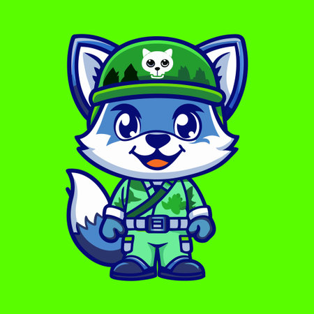 Adorable Cartoon Character of a Cute Soldier Fox in Vector Graphicのイラスト素材